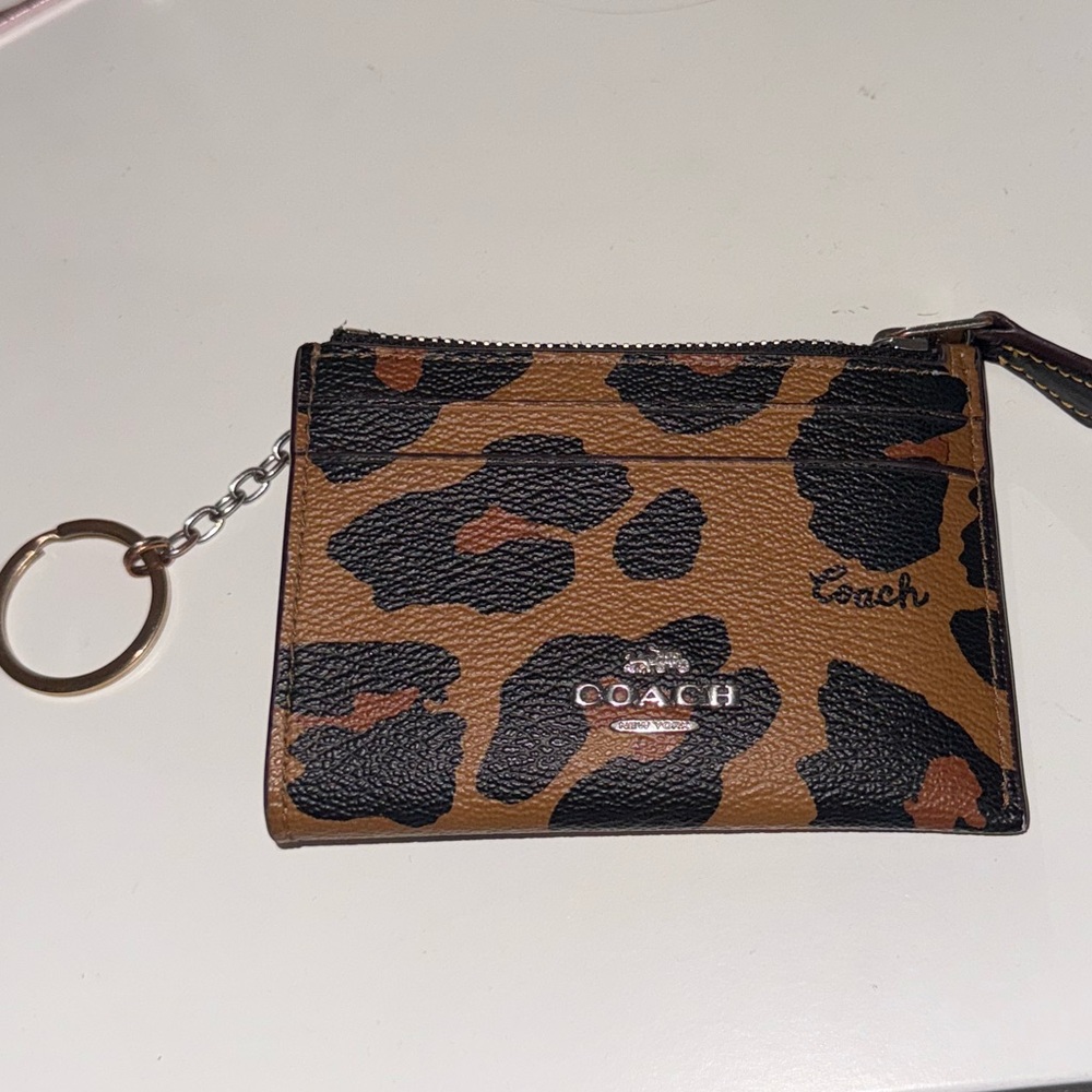 Coach Brown and Black Leopard Card Holder